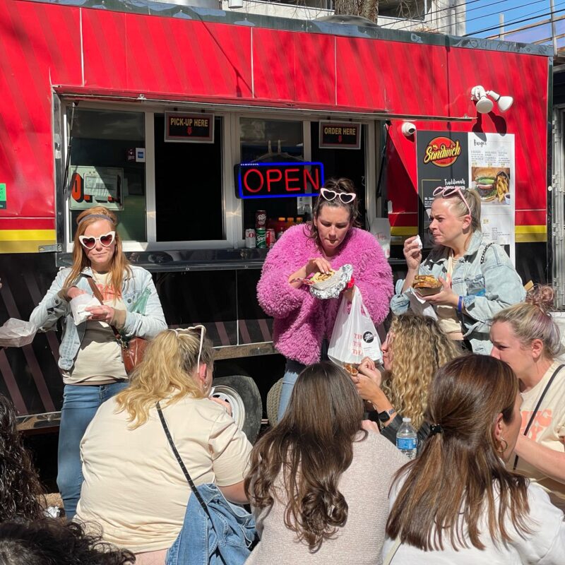 Happy people eating